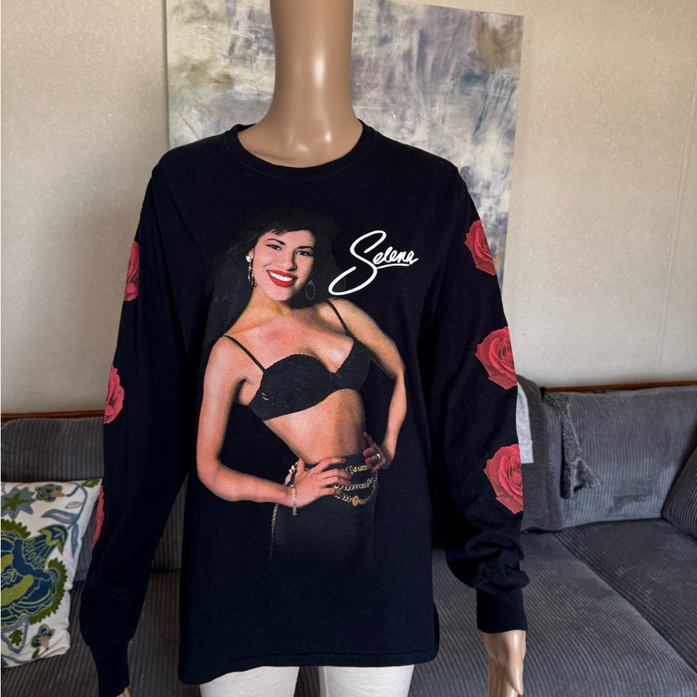 Selena Black Sweatshirt with Red Rose Sleeves